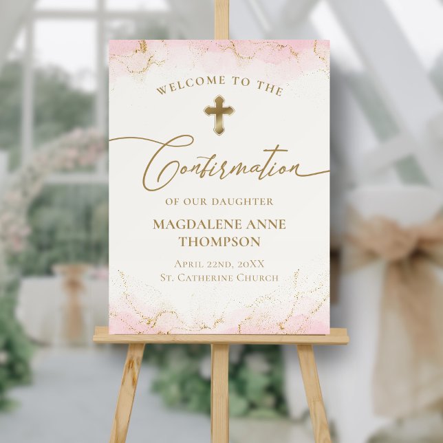 Pink Gold Cross Welcome Girl Confirmation Foam Board (Creator Uploaded)