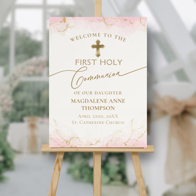 Pink Gold Cross Welcome Girl First Communion Foam Board (Creator Uploaded)
