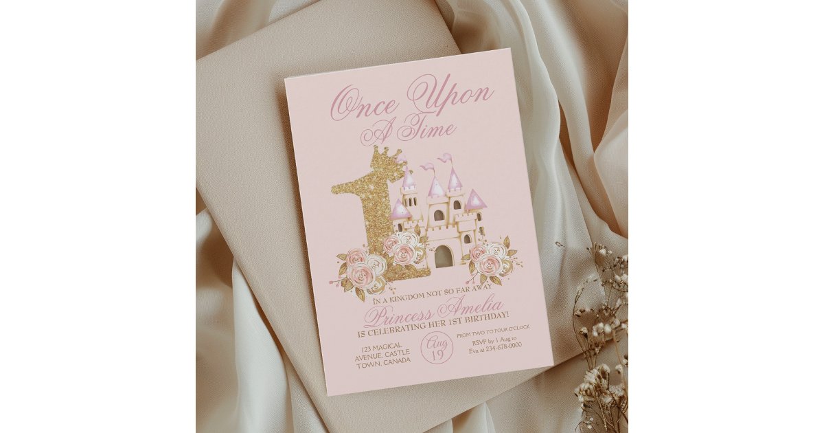 Pink Gold Crown Castle Princess 1st Birthday Invi Invitation | Zazzle