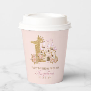 Pink Gold Crown Castle Princess 1st Birthday Party Paper Cups