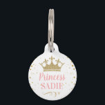 Pink Gold Crown Cat Dog Princess Pet ID Tag<br><div class="desc">Pink and gold faux glitter crown pet ID tag features a space to add your cat or dog name with a "princess" title and contact information on the back.</div>