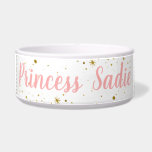 Pink Gold Crown Cat Dog Sparkly Princess<br><div class="desc">Pink and gold faux glitter princess crown pet personalized food or water features a space to add your cat or dog name with a "princess" title and faux sparkle gold crown tiaras on the sides with a confetti starburst background.</div>