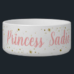 Pink Gold Crown Cat Dog Sparkly Princess  Bowl<br><div class="desc">Pink and gold faux glitter princess crown pet personalized food or water features a space to add your cat or dog name with a "princess" title and faux sparkle gold crown tiaras on the sides with a confetti starburst background.</div>