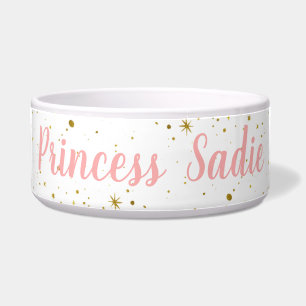 Pink Gold Crown Cat Dog Sparkly Princess  Bowl