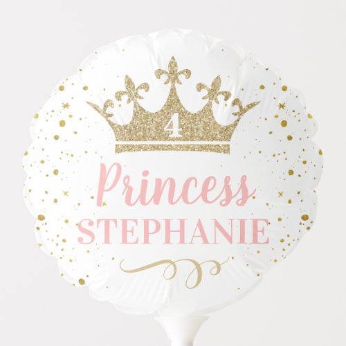 Pink Gold Crown Glitter Personalized Birthday Balloon