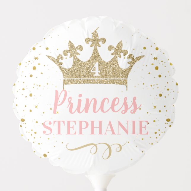 Pink Gold Crown Glitter Personalized Birthday Balloon (Front)