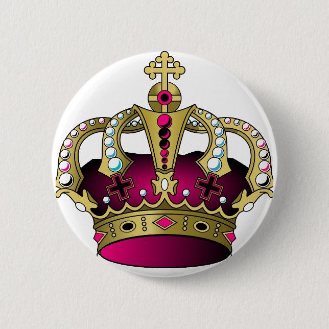 Pink & Gold Crown Pinback Button (Front)