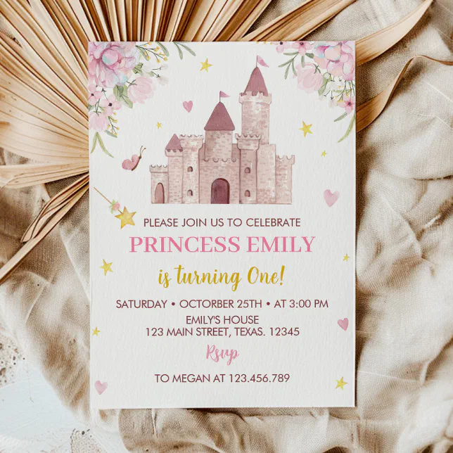 Pink Gold Crown Princess 1st Birthday Invitation | Zazzle