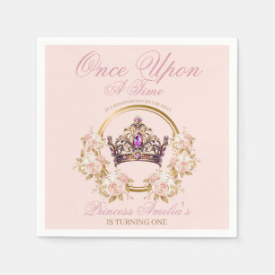Pink Gold Crown Princess 1st Birthday Napkins