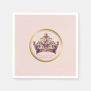 Pink Gold Crown Princess 1st Birthday Napkins