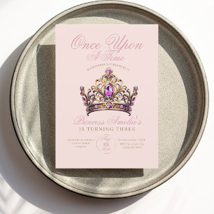 Pink Gold Crown Princess 3rd Birthday Invitation