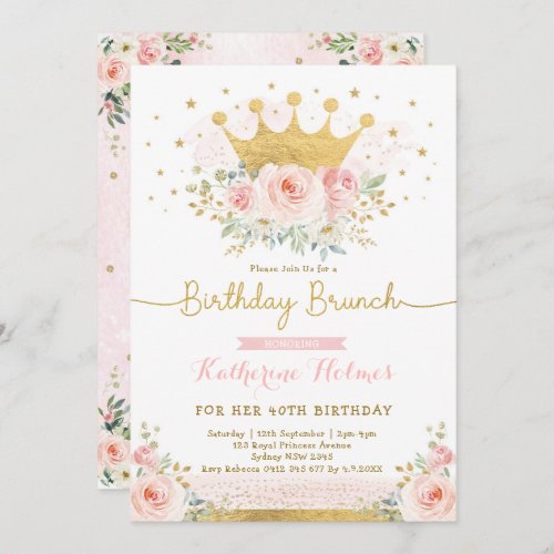 Pink Gold Crown Princess 40th Birthday Party Invitation