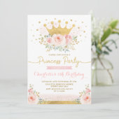 Pink Gold Crown Princess Birthday Blush Floral Invitation (Standing Front)