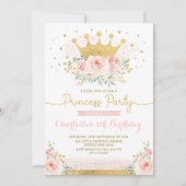 Pink Gold Crown Princess Birthday Blush Floral Invitation (Front)