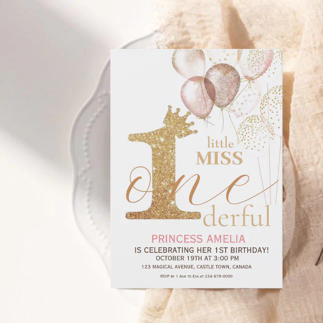 Pink Gold Crown Princess First Birthday Party Invitation | Zazzle