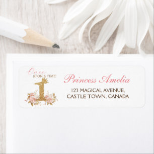 Pink Gold Crown Princess First Birthday Party Label
