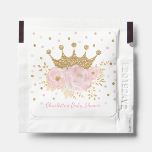 Pink Gold Crown Princess Floral Birthday Baby Girl Hand Sanitizer Packet