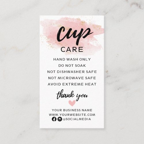 Pink Gold Cup Care Instructions Business Card