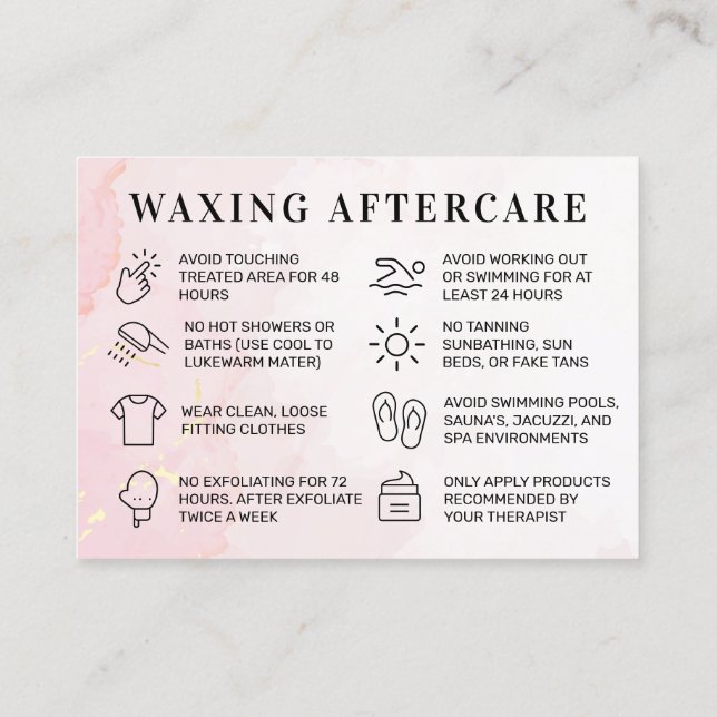 Pink Gold Custom Logo  Waxing Aftercare Card (Back)