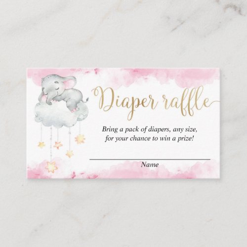 Pink gold cute baby elephant diaper raffle cards