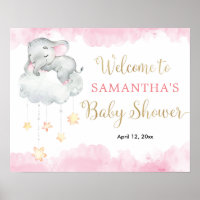 Pink gold cute elephant baby shower welcome sign