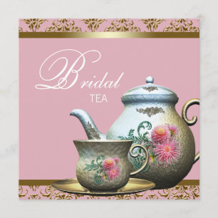 Pink Gold Damask Bridal Tea Shower Invitation