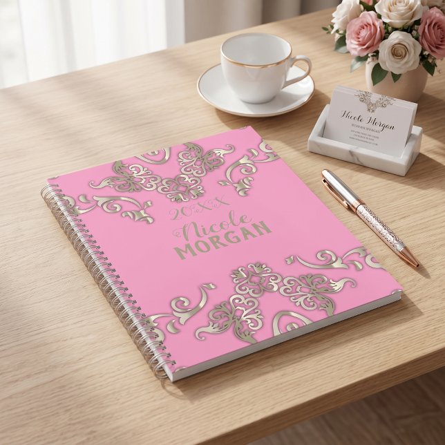Pink Gold Damask Filigree Elegant Monogram Name Planner (Creator Uploaded)