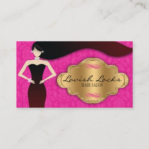 Customizable Pink Gold Damask Hair Stylist Salon Business Card