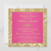 Pink, Gold Damask, Scroll Bridal Shower Invitation (Back)