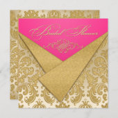 Pink, Gold Damask, Scroll Bridal Shower Invitation (Front/Back)