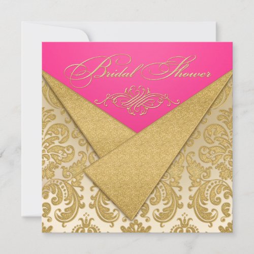 Pink, Gold Damask, Scroll Bridal Shower Invitation