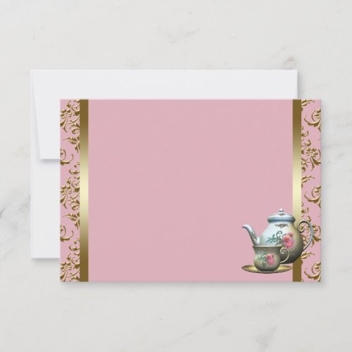 Pink Gold Damask Tea Cup Recipe Cards