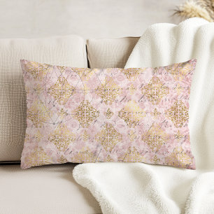 Pink Gold Damask Vintage Handwriting Ephemera Accent Pillow