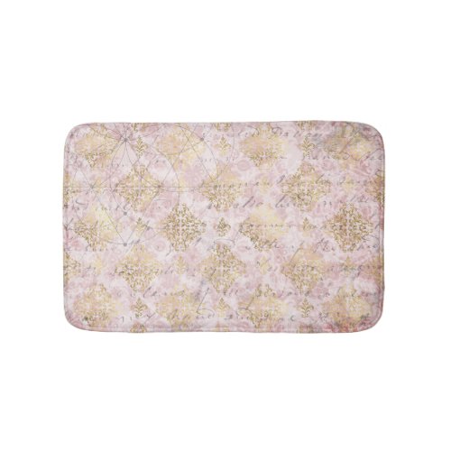 Pink Gold Damask Vintage Handwriting Ephemera Bath Mat