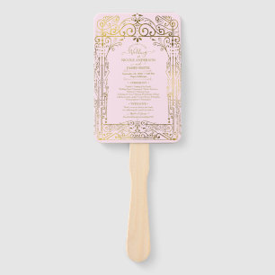 Pink Gold Deco Chic Glam Wedding Program Hand Fan