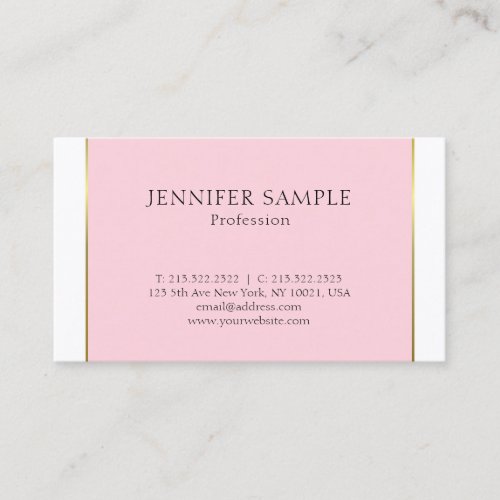 Pink Gold Design Modern Elegant Clean Plain Trendy Business Card