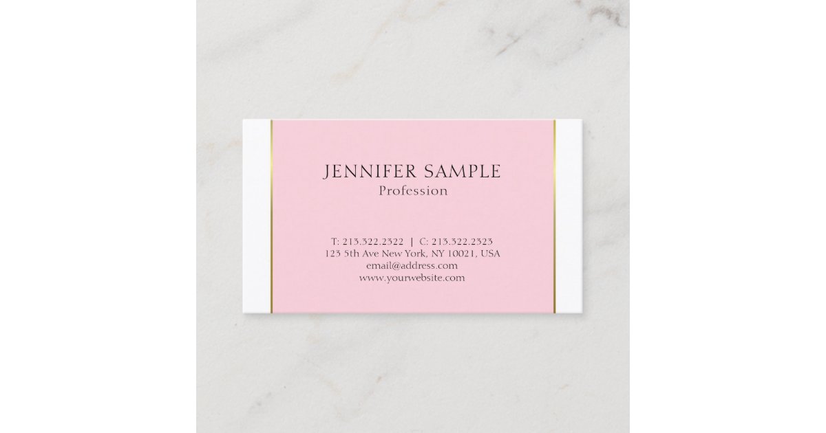 Pink Gold Design Modern Elegant Clean Plain Trendy Business Card | Zazzle