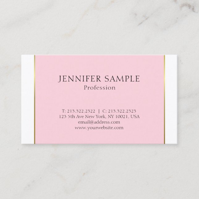 Pink Gold Design Modern Elegant Clean Plain Trendy Business Card (Front)