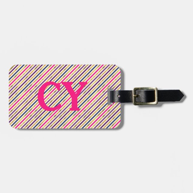 Pink Gold Diagonal Stripes Luggage Tag (Front Horizontal)