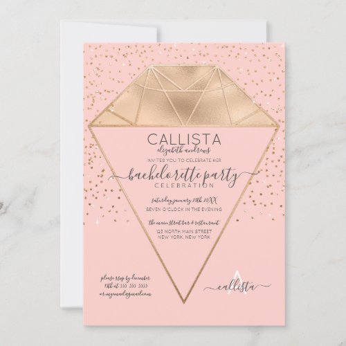 Pink Gold Diamond Confetti Glitter Bachelorette Invitation