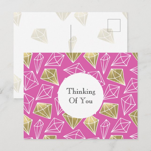 Pink Gold Diamonds Thinking of you Postcard (Front/Back)