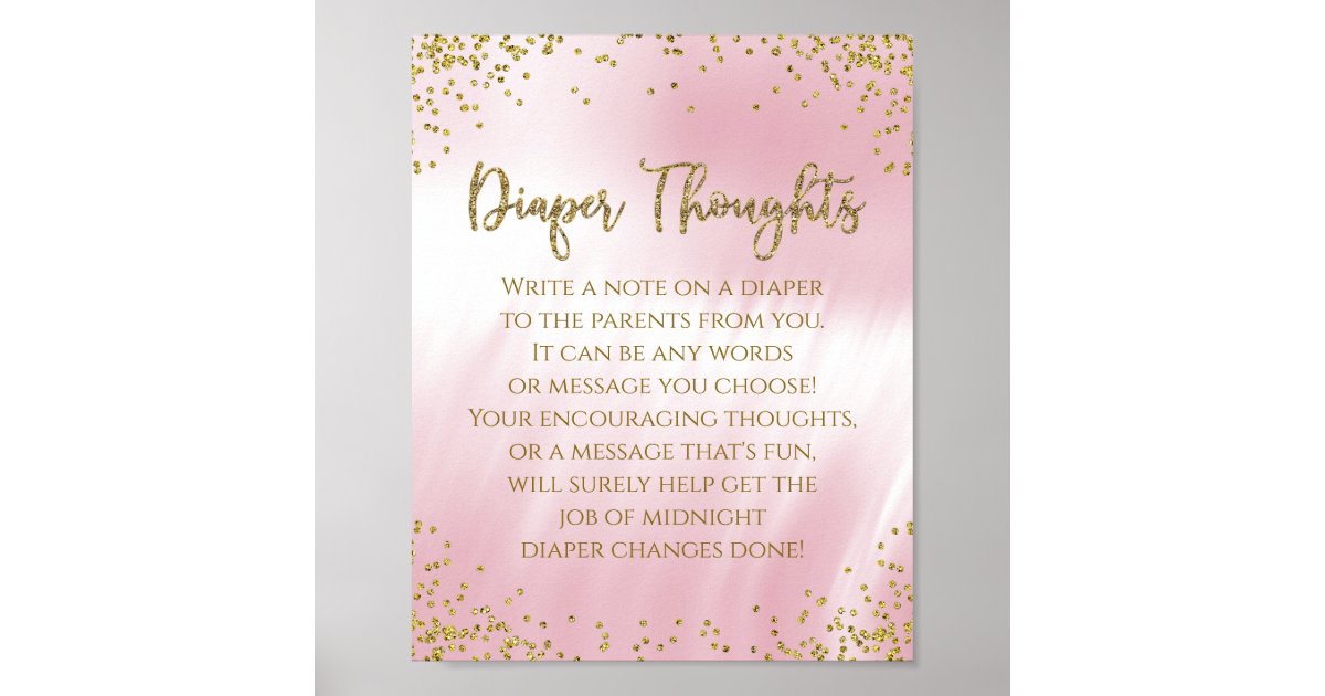 Pink Gold Diaper Thoughts Baby Shower Game Poster Zazzle Com