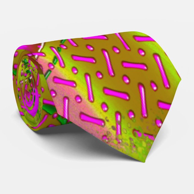Pink & Gold Dichroic Fused Glass Fractal Neck Tie (Rolled)