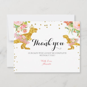 Pink Gold Dino Girl Thank you card