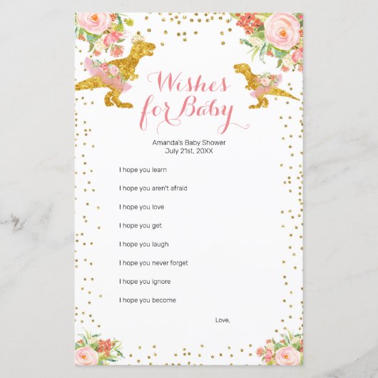 Pink Gold Dino Girl Wishes for Baby Game (Front)