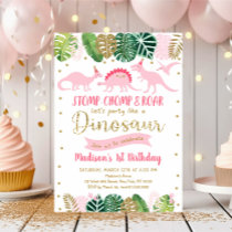 Pink Gold Dinosaur Birthday Invitation