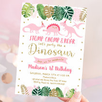 Pink Gold Dinosaur Birthday Invitation