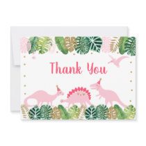 Pink & Gold Dinosaur Birthday Thank You Card