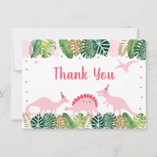 Pink & Gold Dinosaur Birthday Thank You Card