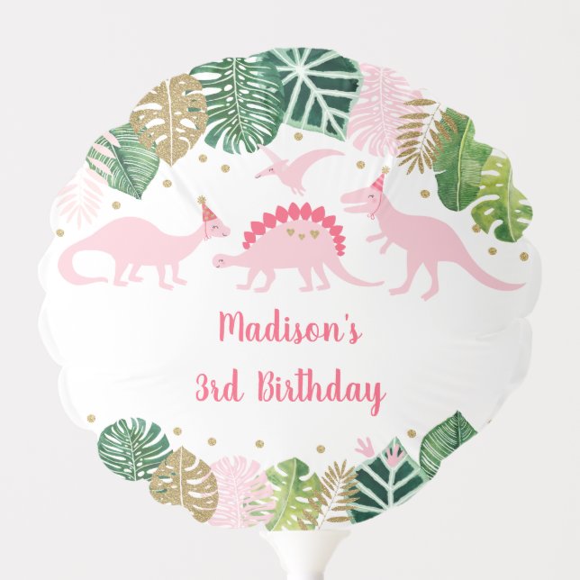 Pink & Gold Dinosaur Safari Birthday Balloon (Front)
